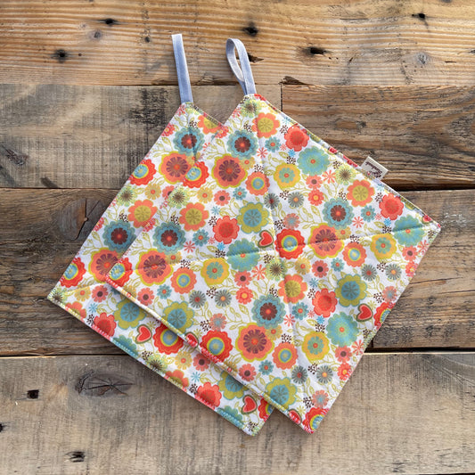 Topflappen Retro Blumen