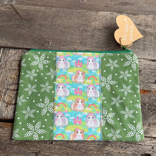 Täschchen mit Reißverschluss Meerschwein 2 seitig grün
