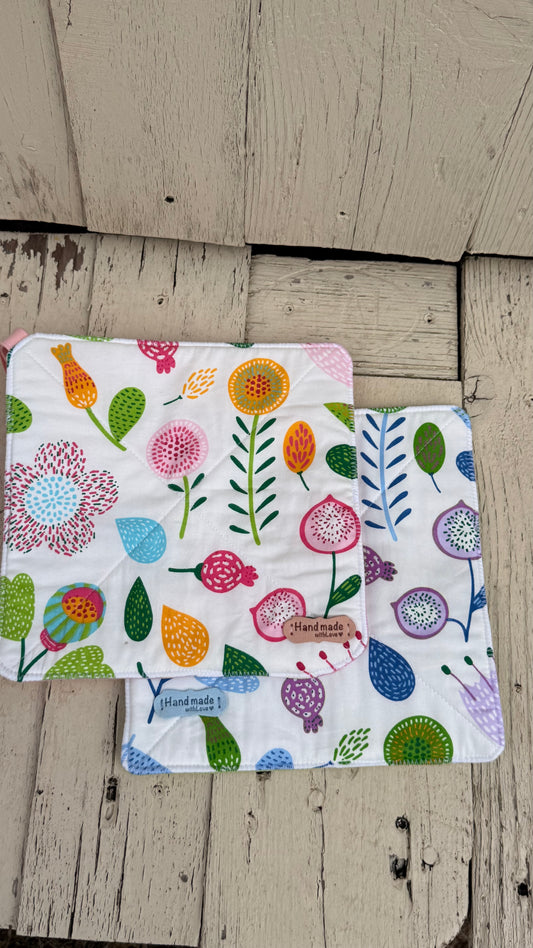 Topflappen 2er-Set Retro Blumenmuster