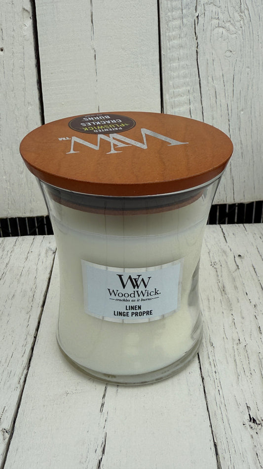WoodWick Duftkerze mit knisterndem Docht Linen