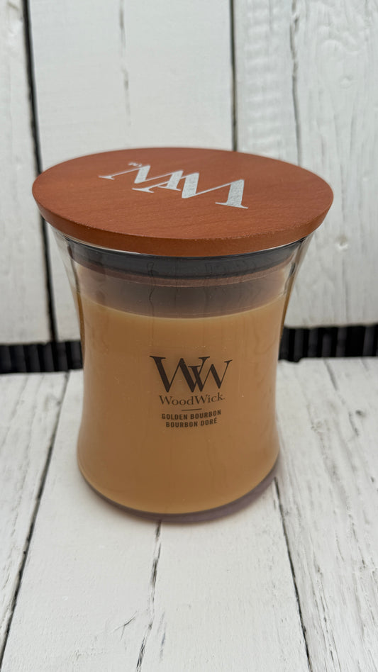 WoodWick Duftkerze mit knisterndem Docht Golden Bourbon