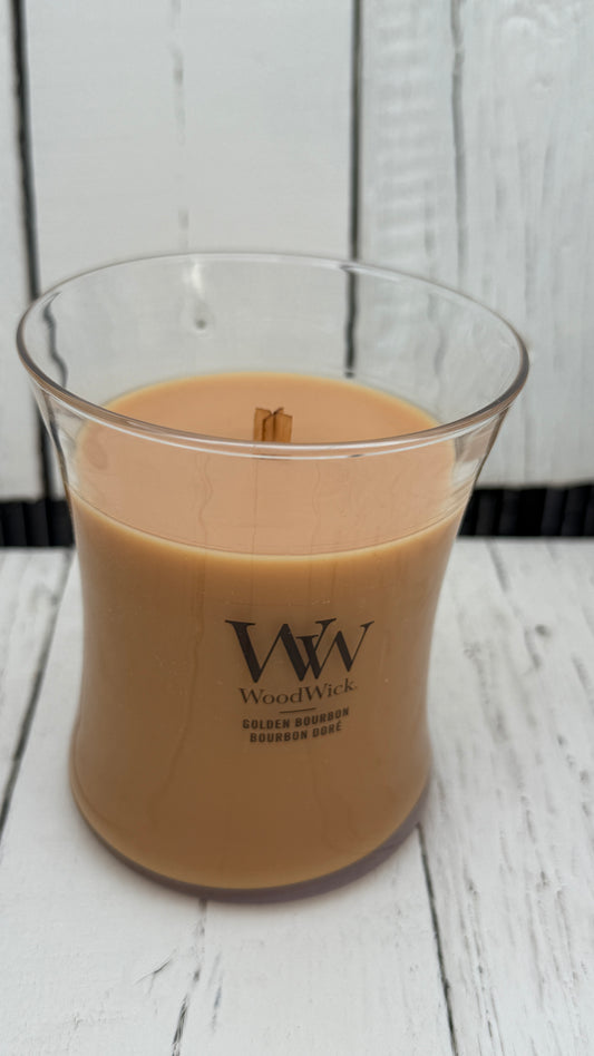 WoodWick Duftkerze mit knisterndem Docht Golden Bourbon