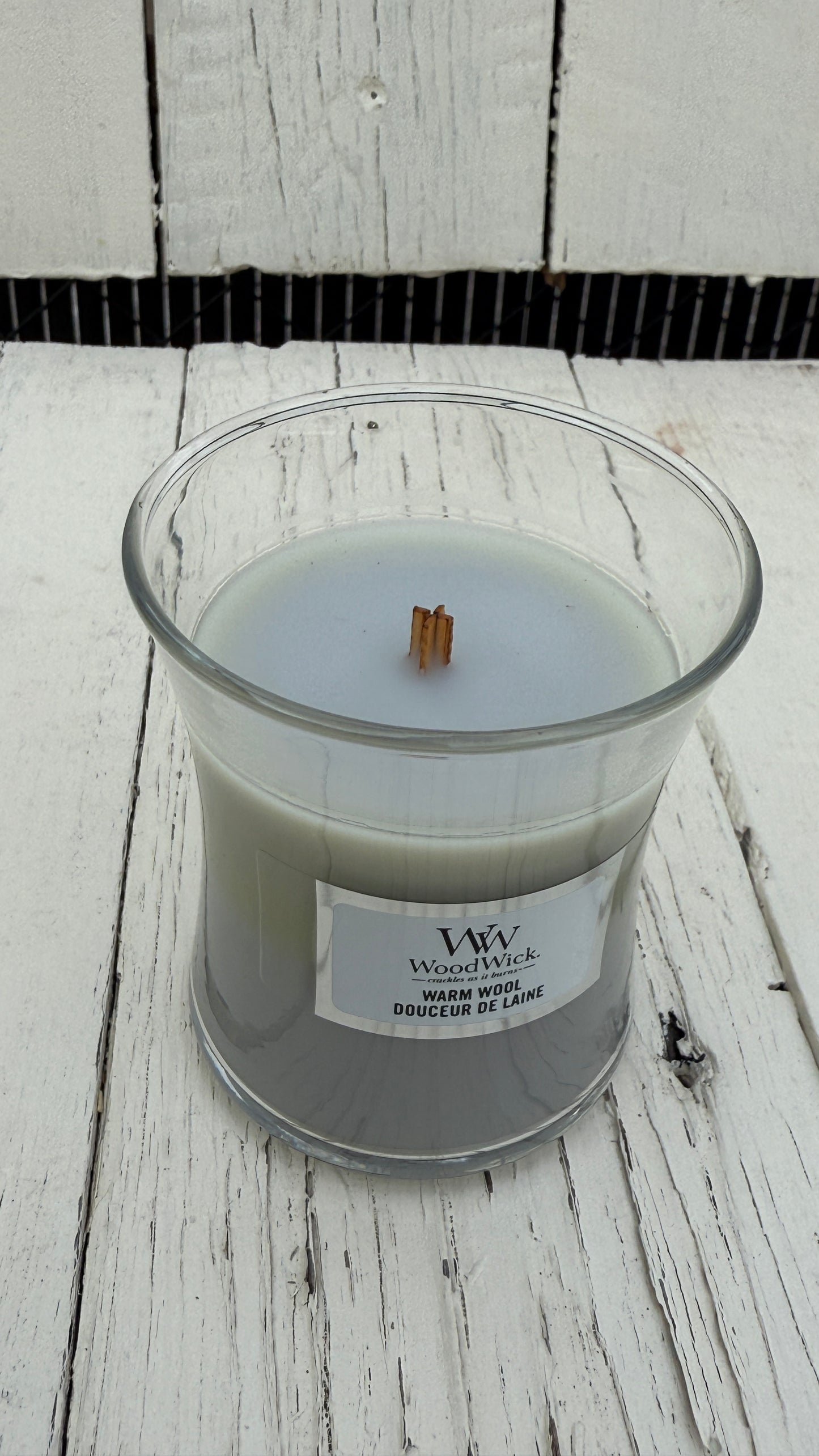 WoodWick Duftkerze Warm Wool im kleinen Glas
