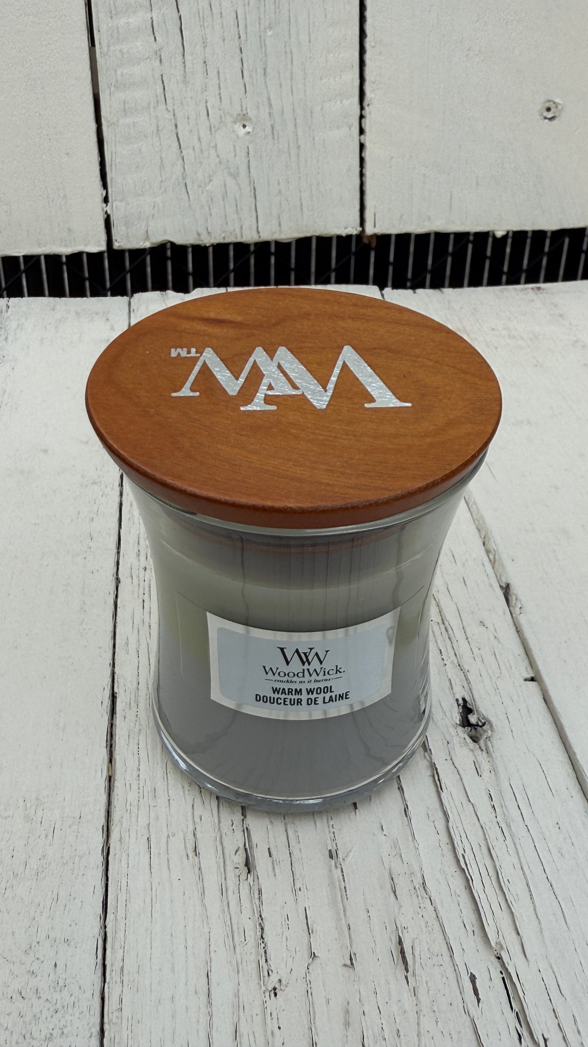 WoodWick Duftkerze Warm Wool im kleinen Glas